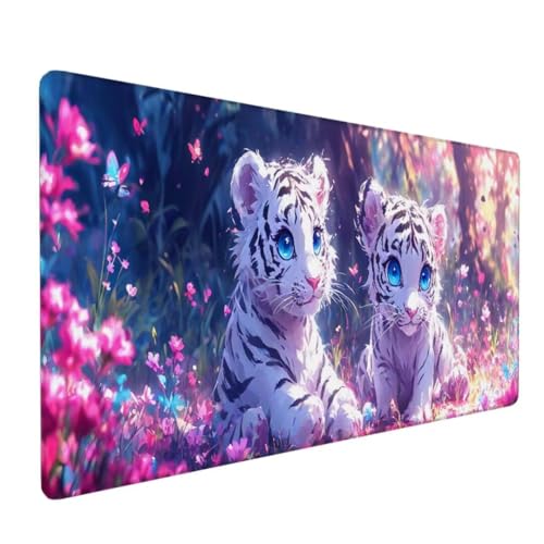 Mauspad XXL, Mauspad Tiger Mauspad Groß Schreibtischunterlage, Mauspad Gaming Rosa, WassXerdicht Mouse Pad, Genähte Kanten Mit Anti-Rutsch-Gummiboden für Home Office, Geschenke 900x300x3mm DY-700 von Doontiny