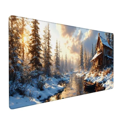 Mauspad XXL, Mauspad Winter Mauspad Groß Schreibtischunterlage, Mauspad Gaming Landschaft, WassXerdicht Mouse Pad, Genähte Kanten Mit Anti-Rutsch-Gummiboden, Geschenke für Männer 600x400x3mm DY-664 von Doontiny