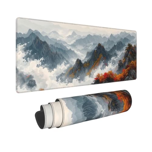 Gaming Mauspad XXL 900x300x3mm Berglandschaft Mousepad Groß Vernähte Kanten WassXerdicht Anti-Rutsch, Waschbar,Tragbar,für optimalen Halt Großer Erweiterter Schreibtisch Schutz Für Home Office W-585 von Dooqon