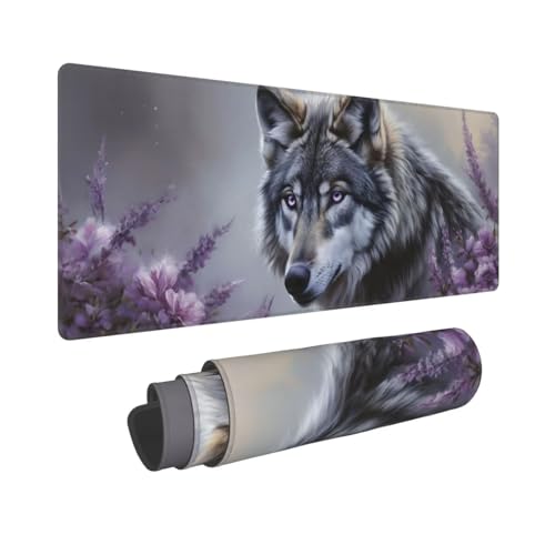 Gaming Mauspad XXL 900x400x3mm Grauer Wolf Mousepad Groß Vernähte Kanten WassXerdicht Anti-Rutsch, Waschbar,Tragbar,für optimalen Halt Großer Erweiterter Schreibtisch Schutz Für Home Office W-354 von Dooqon