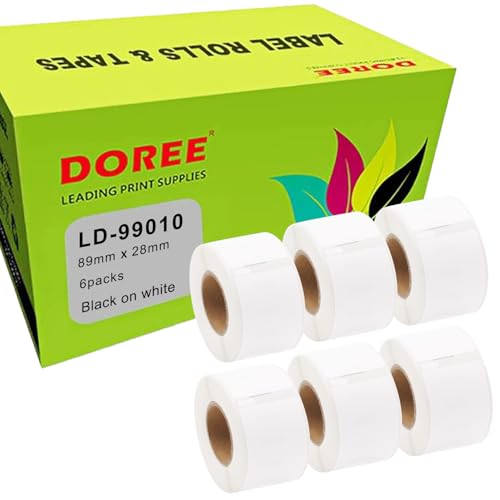 Doree 99010(6pack) Standard Address-Etiketten,28mm x 89mm,kompatibel mit Dymo Labelwriter 4XL、320 、330、400、450、450 Duo、450 Turbo(130 Etiketten/Rollen) von Doree