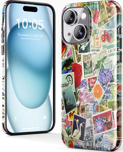 DorisMax Schutzhülle für iPhone 13 Mini, kompatibel mit kabellosem Laden, zweilagige Hartschale + Silikonhülle, stoßfeste Schutzhülle mit stilvollen Designs für Frauen, Sammlung von Briefmarken von DorisMax