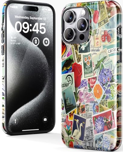 DorisMax Schutzhülle für iPhone 13 Pro Max – kabelloses Laden kompatibel – zweilagige Hartschale + Silikonhülle – stoßfeste Schutzhülle mit stilvollen Designs für Frauen – Sammlung von Briefmarken von DorisMax