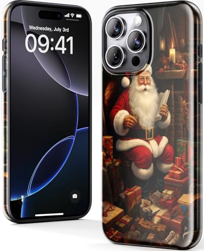 DorisMax Weihnachten Handyhülle für iPhone 16 Pro Max Wireless Charging kompatibel Dual Layer Hartschale + Silikon Cover Schutzhülle mit stilvollen Designs für Frauen Weihnachtsmann Geschenke von DorisMax