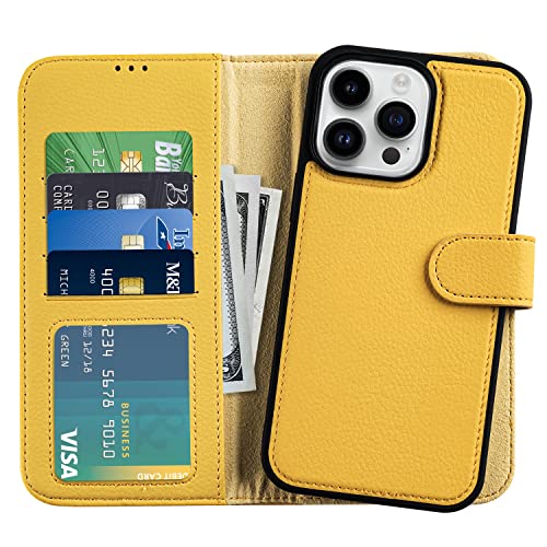 DorisMax iPhone 14 Pro Wallet Case, abnehmbare Klapp-Folio-Abdeckung, RFID-blockierend, 4 Kartenfächer, hochwertiges PU-Leder, magnetischer Ständer, Schutzhülle für iPhone 14 Pro 6.1 Zoll, Gelb von DorisMax