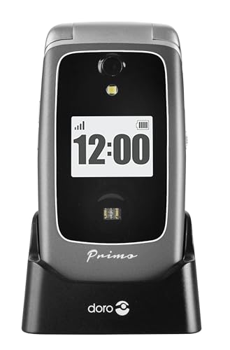 Primo 418 by Doro Graphit GSM Großtasten Mobiltelefon mit großem Farbdisplay, Fallsensor, Taschenlampe, FM-Radio, Kalender, inkl. Tischladestation Graphit von Doro