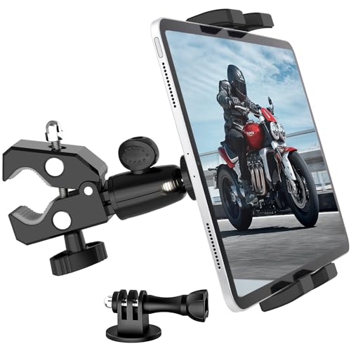Dosvsi Fahrrad Tablet Halter, Metall Lenker Tablet Halterung für Laufband/Heimtrainer/Spin Bike, 360° Drehbar Motorrad Clip für iPad Pro 12.9 Air Mini, Tab,4~13" Tablets,mit 1/4" Schraube für Kamera von Dosvsi