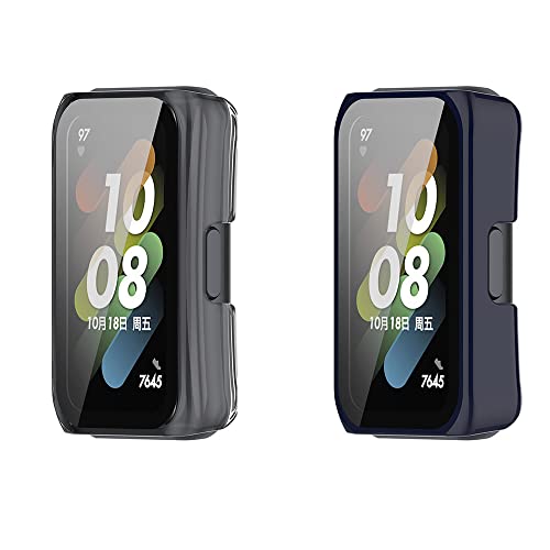 Dotoen Kompatibel mit Huawei Band 7 Hard PC Shell mit Glas Bildschirm Schutz, Passend für Huawei Band 7/Honor Band 7 Kratzschutz (Blau+transparent) von Dotoen