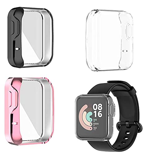 Dotoen Kompatibel mit Xiaomi MI Watch Lite 3-teiliges Gehäuse, Geeignet Für Xiaomi MI Watch Lite Smart Watch Case Ultradünnes und Transparentes Praktisches Kratzfestes TPU (Schwarz+transparent+rosa) von Dotoen