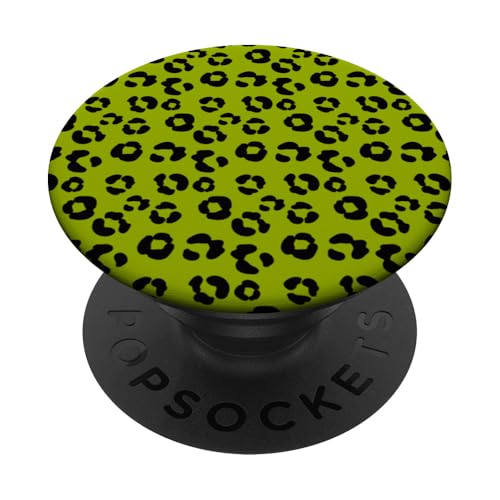 Grün/Limetten/Schwarz, Leopardenmuster, niedlich, mädchenhaft, trendig, ästhetisch PopSockets mit austauschbarem PopGrip von Dotted Animal Print Pattern