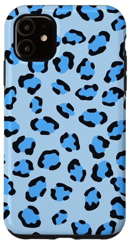 Hülle für iPhone 11 Blauer Leopardenmuster, niedlich, mädchenhaft, trendig, ästhetisch von Dotted Animal Print Pattern