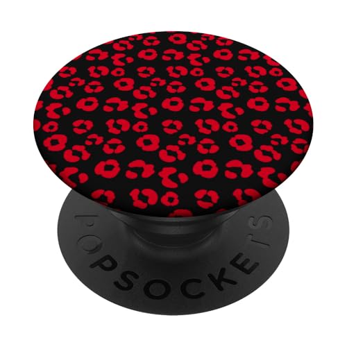 Schwarz Rot Leopard Print Cute Girly Trendy Aesthetic PopSockets mit austauschbarem PopGrip von Dotted Animal Print Pattern