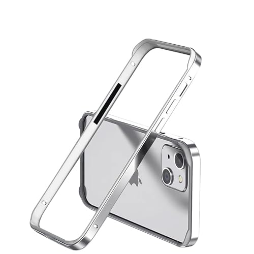 Doulings Rahmenlose Serie für iPhone-Hülle, minimalistische Stoßdämpfung, Hybrid-Silikon-Aluminium-Metallrahmen, Einlagen, einfache Passform, stoßfeste Stoßfängerabdeckung (Silber, iPhone 14 Plus) von Doulings