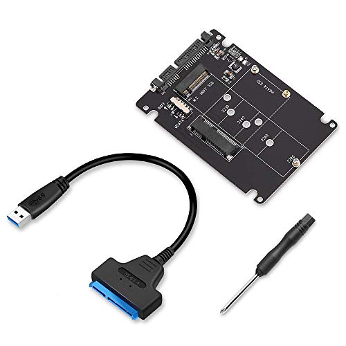 Doumneou Adapter M.2 NGFF oder MSATA auf SATA 3.0 USB 3.0 auf 2.5 SATA Festplatte, Konverter, Kartenleser mit Kabel für Laptop von Doumneou