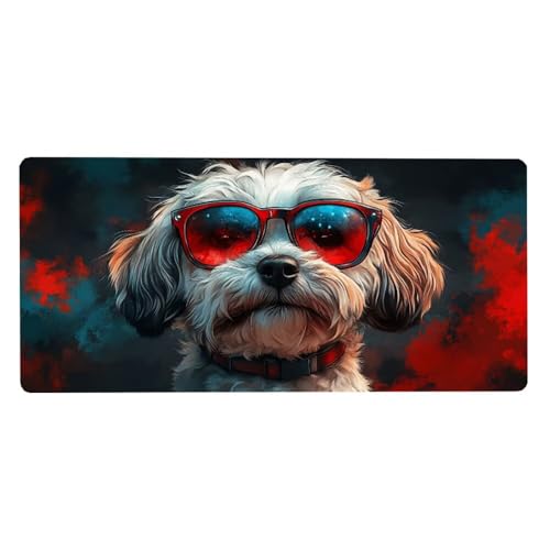 Abstrakt Mousepad XXL Mauspad Groß 700X300X3MM,Hund Schreibtischunterlage WassXerdicht Anti-Rutsch Mouse Pad mit Vernähte Kanten Spezielle Oberfläche, für Office Deko Aesthetic, Geschenke für Frauen von Dozsconz