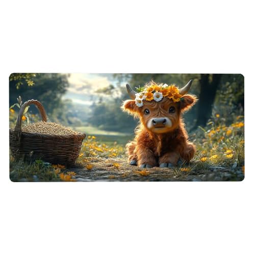 Blume Mousepad XXL Mauspad Groß 1600X800X3MM,Hochlandrinder Schreibtischunterlage WassXerdicht Anti-Rutsch Mouse Pad mit Vernähte Kanten Spezielle Oberfläche, für Schreibtisch Deko Aesthetic,Geschenke von Dozsconz