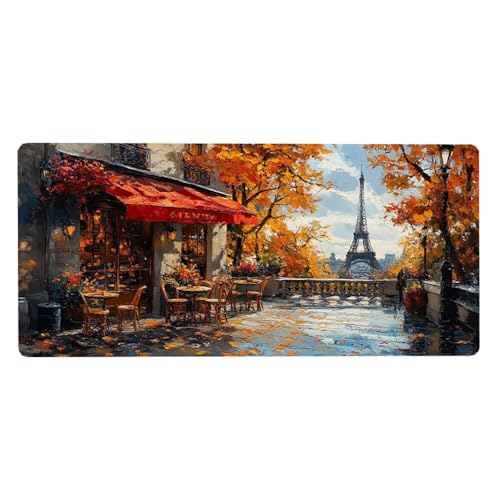 Eiffelturm Mousepad XXL Mauspad Groß 1600X800X3MM,Ahornblatt Schreibtischunterlage WassXerdicht Anti-Rutsch Mouse Pad mit Vernähte Kanten Spezielle Oberfläche für Schreibtisch Deko Aesthetic,Geschenke von Dozsconz