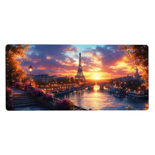 Eiffelturm Mousepad XXL Mauspad Groß 700X300X3MM,Landschaft Schreibtischunterlage WassXerdicht Anti-Rutsch Mouse Pad mit Vernähte Kanten Spezielle Oberfläche, für Schreibtisch Deko Aesthetic,Geschenke von Dozsconz