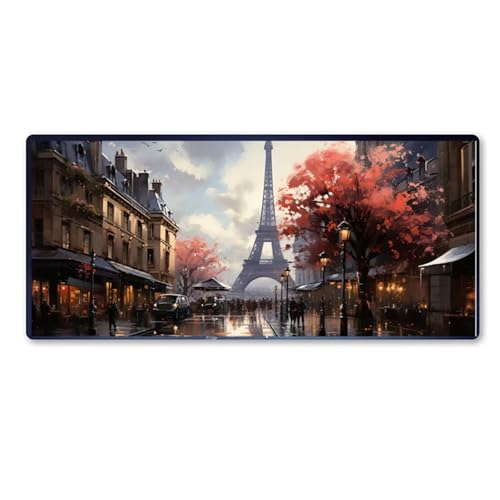 Gaming Mauspad Eiffel nach Motiv, Stadtbild Mousepad XXL 800x300 x 3mm, Wetterfest Anti Rutsch Schreibtisch Mouse Pad verbessert Präzision und Geschwindigkeit, Gaming Zubehör für Home Zimmer Deko von Dozsconz