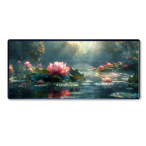 Gaming Mauspad Lotus Mauspad XXL 800 x 300 x 3 mm XXL Mousepad Lotus Blatt Mauspad Gaming Zubehör mit Anti Rutsch Basis Mouse Pad Wasserdicht und Langlebig für Maus und Tastatur, Home Decor, Geschenk von Dozsconz