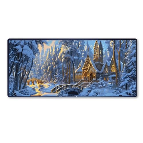 Gaming Mauspad Schloss Motiv, Schnee Mousepad XXL 800x400 x 3mm, Wetterfest Anti Rutsch Schreibtisch Mouse Pad verbessert Präzision und Geschwindigkeit, Gaming Zubehör für Home Zimmer Deko Aesthetic von Dozsconz