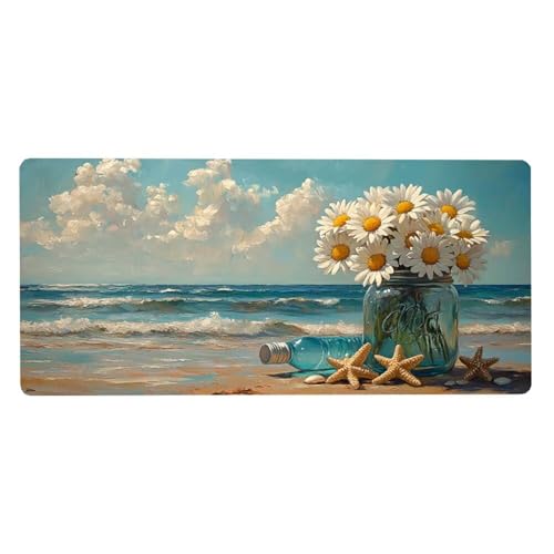 Gaming Mousepad Blume Mauspad XXL 1600X800X3MM Großes Mouse Pad Strand Schreibtischunterlage mit rutschfeste Gummibasis, Maus Pad Wasserdicht Anti-Rutsch Schreibtisch Zubehör Für Home Office, Laptop von Dozsconz