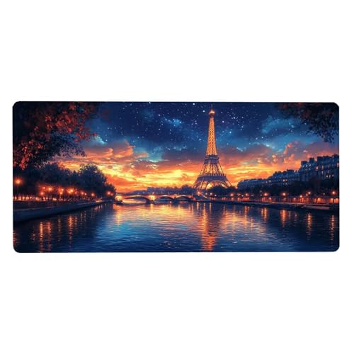 Gaming Mousepad Eiffelturm Mauspad XXL 800X400X3MM Großes Mouse Pad Sternenhimmel Schreibtischunterlage mit rutschfeste Gummibasis, Maus Pad Wasserdicht Anti-Rutsch Schreibtisch Zubehör Für Office von Dozsconz