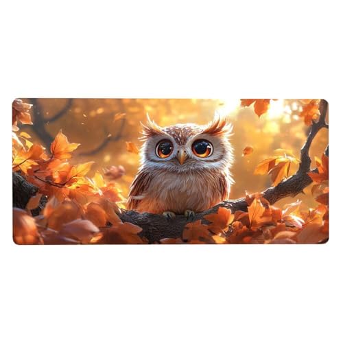 Gaming Mousepad Eule Mauspad XXL 1200X600X3MM Großes Mouse Pad Ahornblatt Schreibtischunterlage mit rutschfeste Gummibasis, Maus Pad Wasserdicht Anti-Rutsch Schreibtisch Zubehör Für Home Office von Dozsconz