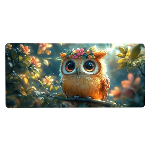 Gaming Mousepad Eule Mauspad XXL 900X400X3MM Großes Mouse Pad Blume Schreibtischunterlage mit rutschfeste Gummibasis, Maus Pad Wasserdicht Anti-Rutsch Schreibtisch Zubehör Für Home Office, PC, Laptop von Dozsconz