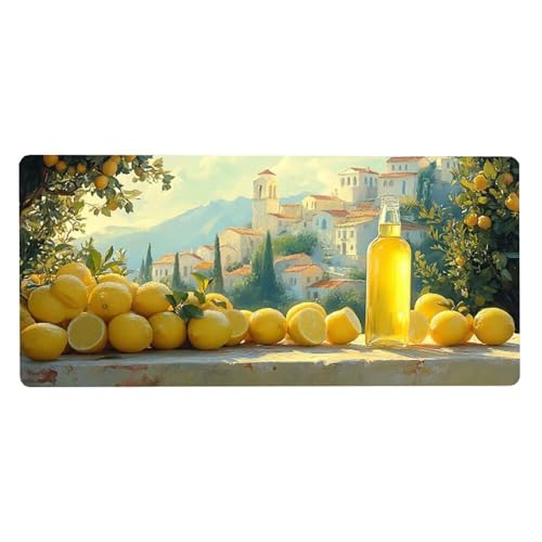 Gaming Mousepad Zitrone Mauspad XXL 700X300X3MM Großes Mouse Pad Stadt Schreibtischunterlage mit rutschfeste Gummibasis, Maus Pad Wasserdicht Anti-Rutsch Schreibtisch Zubehör Für Home Office, Laptop von Dozsconz