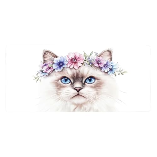 Katze Mousepad XXL Mauspad Groß 800X400X3MM,Blume Schreibtischunterlage WassXerdicht Anti-Rutsch Mouse Pad mit Vernähte Kanten Spezielle Oberfläche für Schreibtisch Deko Aesthetic,Geschenke für Frauen von Dozsconz