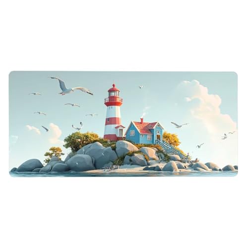 Leuchtturm Mousepad XXL Mauspad Groß 1600X800X3MM,Möwe Schreibtischunterlage WassXerdicht Anti-Rutsch Mouse Pad mit Vernähte Kanten Spezielle Oberfläche, für Office Deko Aesthetic,Geschenke für Frauen von Dozsconz