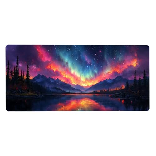 Schreibtischunterlage Aurora Mousepad Landschaft Mauspad XXL 1600X800X3MM, Mouse Pad Wasserdicht Gummibasis, Desk Mat mit Vernähte Kanten Verbessert Präzision und Geschwindigkeit für Tastatur und Maus von Dozsconz