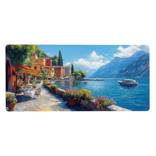 Schreibtischunterlage Gebirge Mousepad Stadt Mauspad XXL 600X300X3MM, Mouse Pad Wasserdicht rutschfeste Gummibasis, Desk Mat mit Vernähte Kanten Verbessert Präzision und Geschwindigkeit für Home Deko von Dozsconz