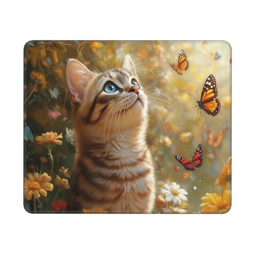 Schreibtischunterlage Katze Motiv, Schmetterling Mousepad XXL 240x200x3mm, Wetterfest Anti-Rutsch Schreibtisch Mouse Pad verbessert Präzision und Geschwindigkeit, Gaming Zubehör für Home Zimmer Deko von Dozsconz