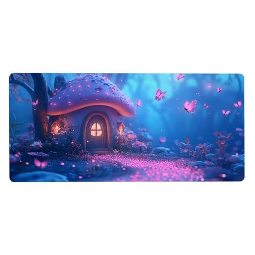 Schreibtischunterlage Pilz Mousepad Schmetterling Mauspad XXL 1600X800X3MM, Mouse Pad Wasserdicht Gummibasis, Desk Mat mit Vernähte Kanten Verbessert Präzision und Geschwindigkeit für Home Office von Dozsconz