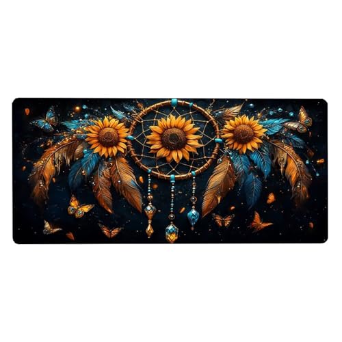 Schreibtischunterlage Sonnenblume Mousepad Schmetterling Mauspad XXL 1600X800X3MM, Mouse Pad Wasserdicht Gummibasis, Desk Mat mit Vernähte Kanten Verbessert Präzision und Geschwindigkeit für Home Deko von Dozsconz