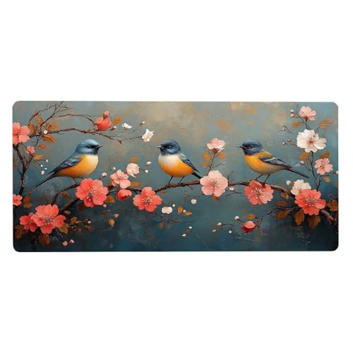 Schreibtischunterlage Vogel Mousepad Baum Mauspad XXL 600X300X3MM, Mouse Pad Wasserdicht rutschfeste Gummibasis, Desk Mat mit Vernähte Kanten Verbessert Präzision und Geschwindigkeit für Home Office von Dozsconz