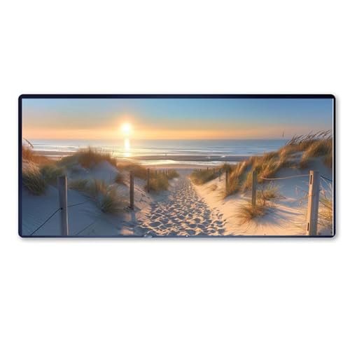 Strand Mauspad XXL 800 X 300 X 3mm, Groß Gaming Mauspad Sonnenuntergang Design Vernähte Kanten, Wetterfest Anti Rutsch Mousepad PC Laptop verbessert Präzision und Geschwindigkeit für Home Office von Dozsconz