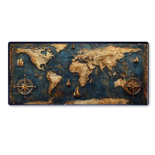 Weltkarte Mauspad XXL 900 X 400 X 3mm, Groß Gaming Mauspad Retro Design Vernähte Kanten, Wetterfest Anti Rutsch Mousepad PC Laptop verbessert Präzision und Geschwindigkeit für Home Office, Geschenke Weltkarte Mauspad XXL 900 X 400 X 3mm, Groß Gaming Mauspad Retro Design Vernähte Kanten, Wetterfest Anti Rutsch Mousepad PC Laptop verbessert Präzision und Geschwindigkeit für Home Office, Geschenke von Dozsconz