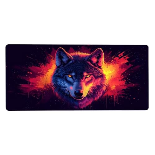 Wolf Mousepad XXL Mauspad Groß 700X300X3MM,Kunst Schreibtischunterlage WassXerdicht Anti-Rutsch Mouse Pad mit Vernähte Kanten Spezielle Oberfläche, für Schreibtisch Deko Aesthetic,Geschenke für Frauen von Dozsconz