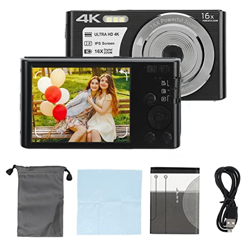 4K 48MP Kinder-Digitalkamera für Teenager, 2,8 Zoll Kompakte Tragbare Kleine Videokameras mit 16-fachem Digitalzoom, für Kinder Mädchen Jungen (Black) von Dpofirs