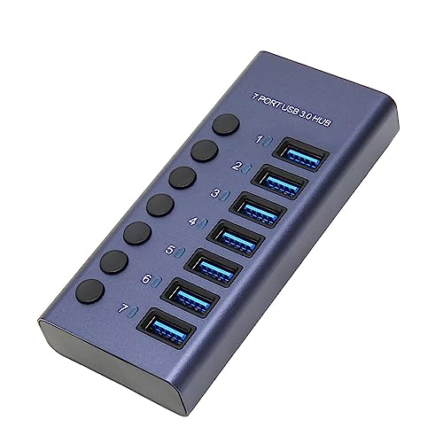 7-Port-36-W-USB-3.0-Hub, 5-Gbit/s-Daten-Hub mit Separaten Schaltern, LED-Anzeigeleuchte, Plug-and-Play-Dockingstation für Tastaturen, Mäuse, Festplatten (EU-Stecker) von Dpofirs