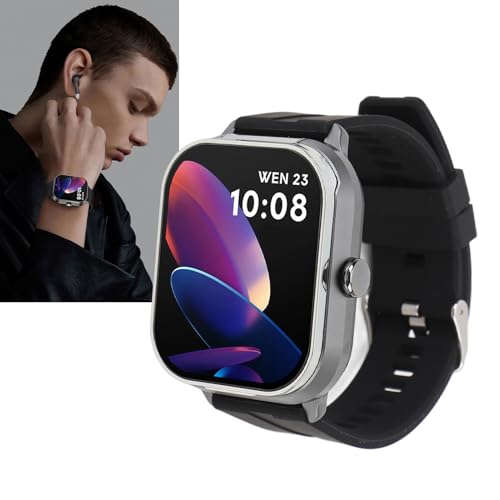 Dpofirs 2 in 1 Smartwatch mit Ohrhörern, 2,01 Zoll Bildschirmanzeige, Bluetooth Uhr mit 240 mAh Akku, Wettervorhersagen, Schrittzählung (Silber mit Silikonarmband) von Dpofirs