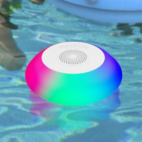 Dpofirs Schwimmender -Lautsprecher für Pool, wasserdichte Tragbare -Lautsprecher, Kabelloser Schwimmender Stereo-Lautsprecher mit RGB-Licht, Duschlautsprecher von Dpofirs