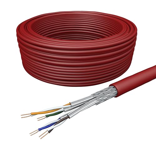 Draka Netzwerkkabel Patchkabel LAN Kabel Flexibel 100m Cat 7 S/FTP PiMF LSZH Halogenfrei AWG 26/7 Installationskabel Datenkabel PoE 100% Kupfer UC900 Flex 10Gbit/s Rot von Draka