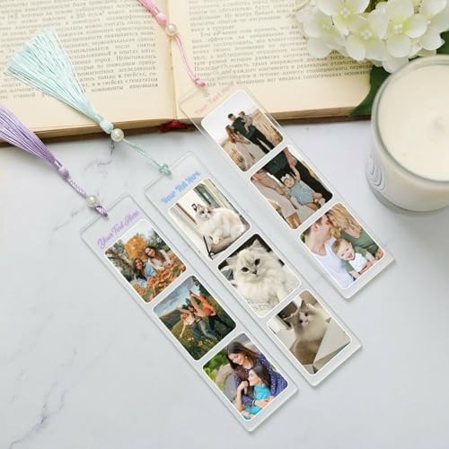 Personalisierte Lesezeichen mit Foto Namen Lesezeichen Acrylglas Bookmark Weihnachten Geburtstag Geschenk für Lehrer, Leser, Mädchen, Mutter, Großmutter, Geschenk Einschulung (3 Fotos) von Drawelry