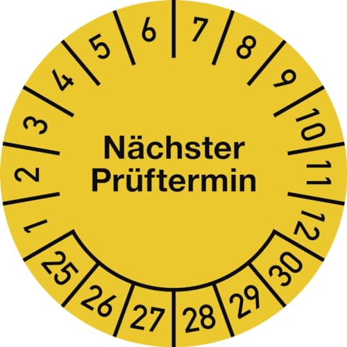 Dreifke® Prüfplakette Nächster Prüftermin 2025-2030, Folie, gelb, Ø 15 mm, 10 Stück von Dreifke