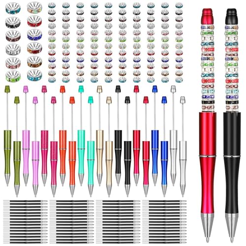 Dreuhuing Perlen-Kugelschreiber-Set - Leichter und glatter Kugelschreiber,Sortiertes Perlenstift-Set mit 20 Perlenstiften, 40 schwarzen Minen und 240 hellen Abstandsperlen von Dreuhuing