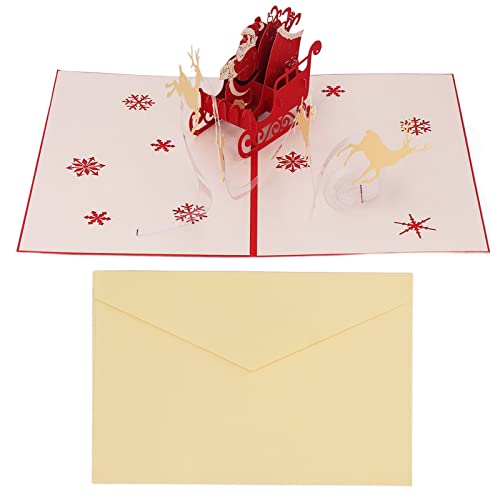 DriKou Tarjetas de Navidad 3D, Carrito de Ciervos Bellamente Grabado Artesanal Tarjetas de Felicitación Emergentes 3D Tarjeta de de Vacaciones de Invierno de Navidad para von DriKou